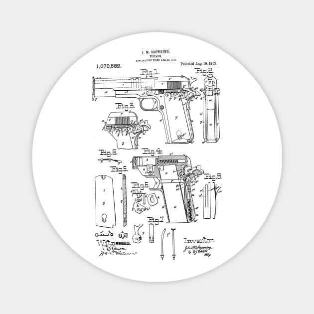 1911 Pistol Takedown Patent (black) Magnet by Big Term Designs